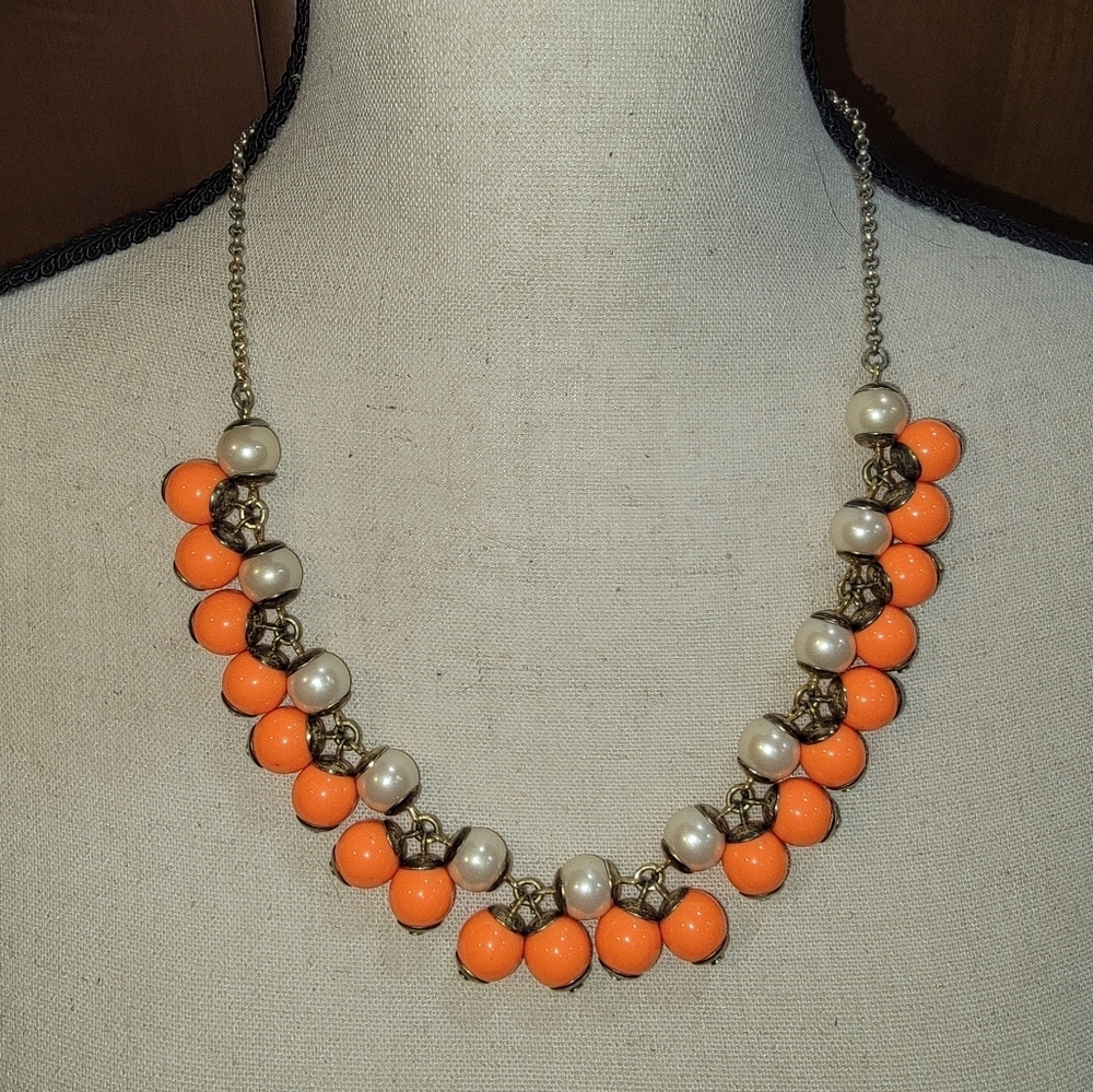J.Crew Orange Bubble Necklace Statement Beaded Pearl Preppy Summer